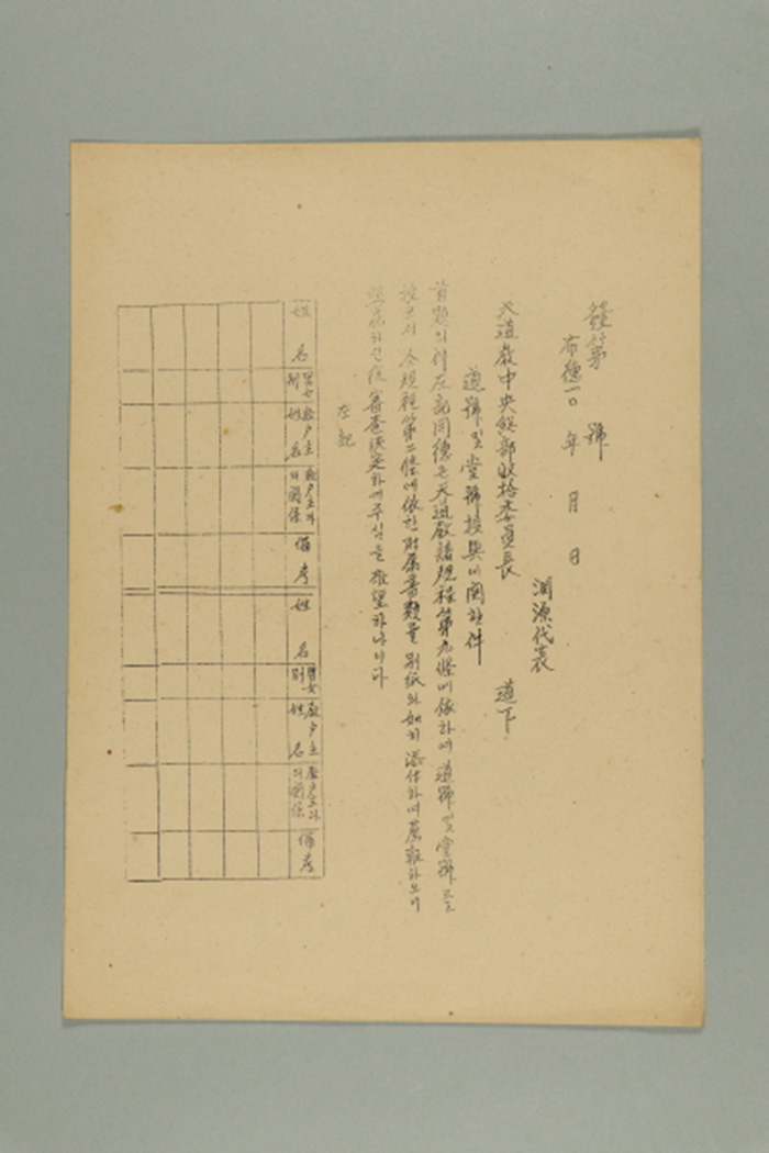 1960년대 OOOO 연원대표가 천도교중앙총부수습위원장에게 송부한 발제O호-도호 및 당호 수여에 관한 건 섬네일 파일