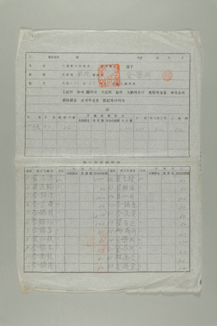 1969년에 천도교 남원교구장 김학연이 천도교중앙총부 경리관장에게 송부한 천도교남원교구발 제O호-포덕 110년 11월분 월성상납의 건 섬네일 파일